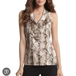 White House Black Market Silk Snake Print Cowl Ruffle Top Women's 0 Mob Wife